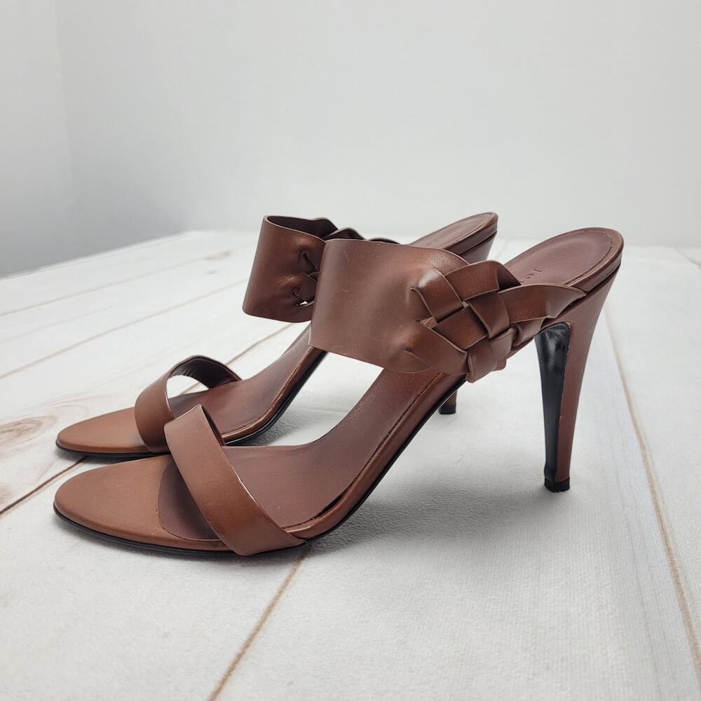 Jenni Kayne heeled leather sandals braided brown leather minimalist boho